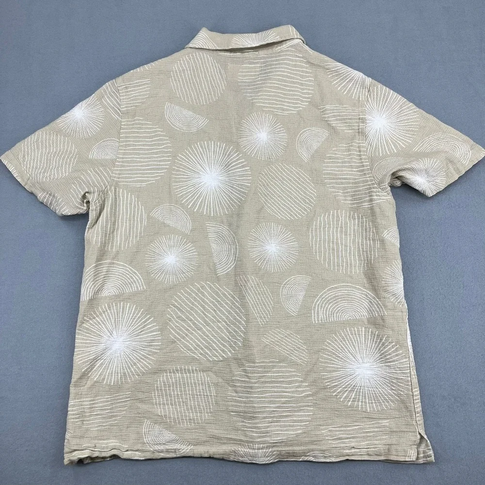 Folk Mens XL Tan Geometric Sunburst Print Textured Cotton Short Sleeve Shirt - Picture 10 of 13